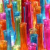 rainbow of glass bottles
